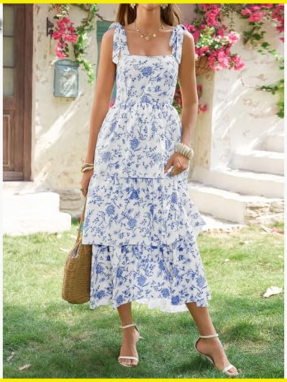 Summer Floral Maxi Dress Boho Loose Fit Smocked Back Tiered Ruffle Beach - Picture 3 of 7